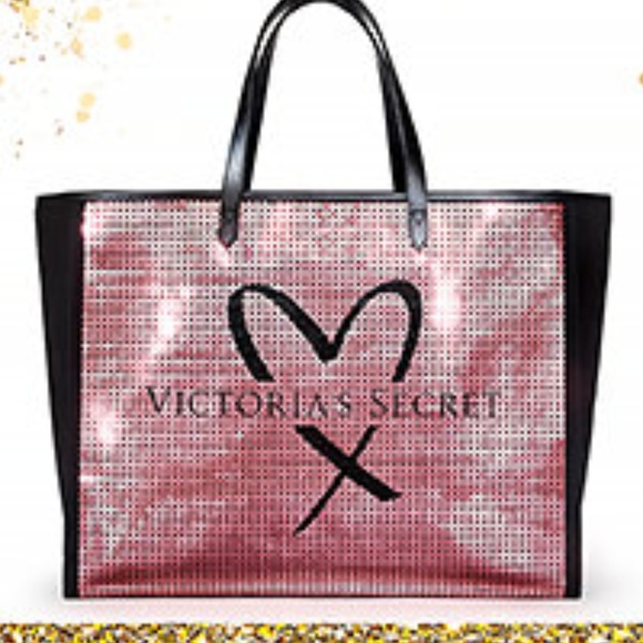 Victoria's Secret Handbags - Victoria's Secret Black & Pink Sequin Tote